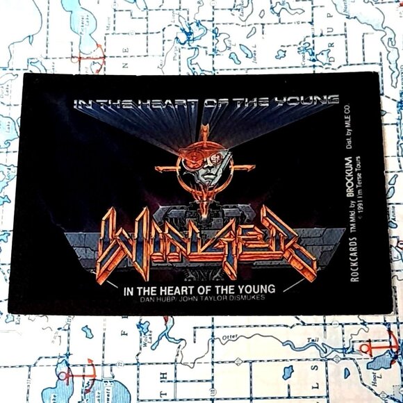 Vintage Trading Card Sticker Brockum Rockcards Winger In the Heart of the Young - Picture 1 of 2